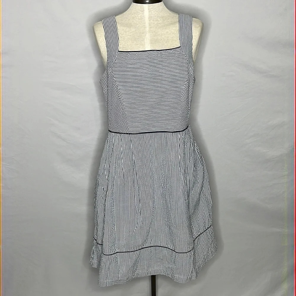 Lands' End Seersucker Striped Dress with Pockets - Size 12